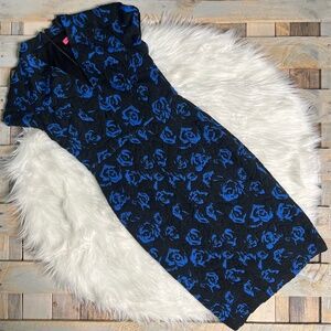 Like New [Betsey Johnson] Black & Blue Quilted Cap Sleeve Midi Dress | 6 · Small